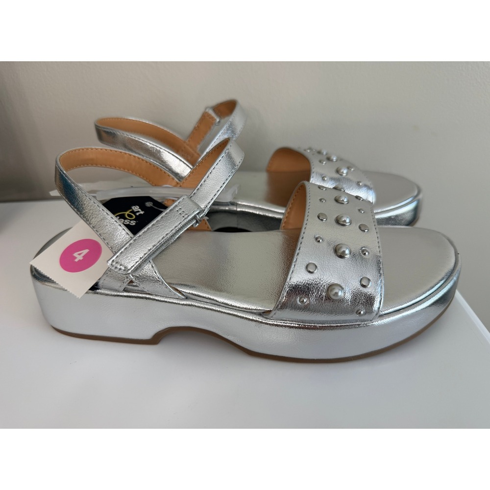 Art Class Platform Sandals Girls Size 4‎ Silver Studded Pearl NWT - Picture 2 of 3